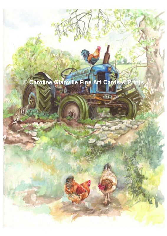 Blue Tractor painting by Caroline Glanville